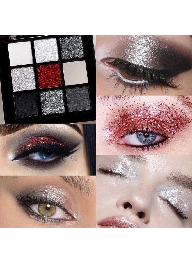 CAKAILA Smokey Black Red Eyeshadow Palette,9 Colors Dark Shimmer Matte Metallic Makeup Pallet,Pigmented Make Up Kit for Halloween Parties Christmas Joker Vampire Clown,Long Lasting Waterproof