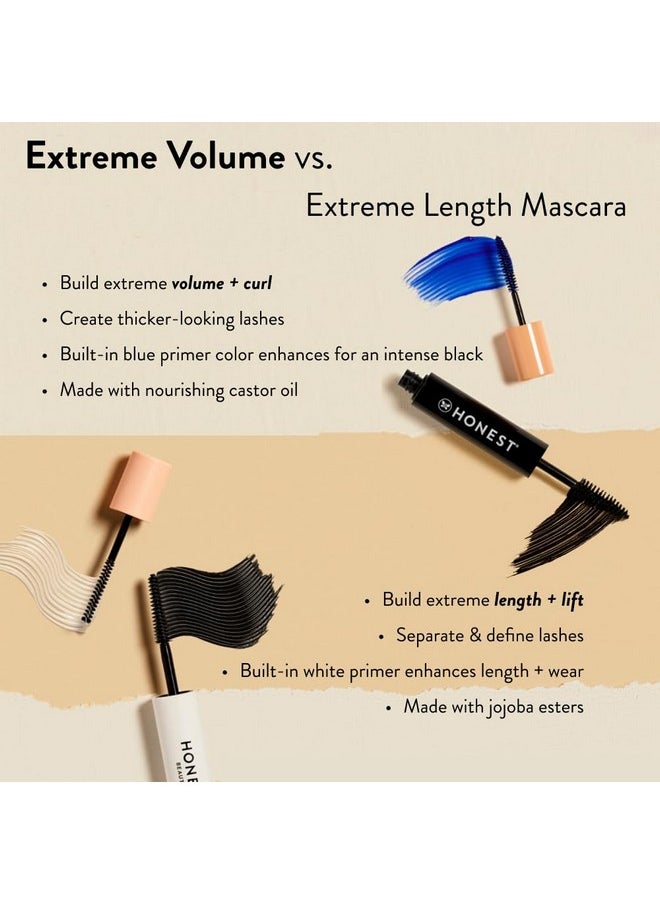 Honest Beauty 2-in-1 Extreme Volume Clean Mascara + Bold Lash Primer with Castor Oil | Maximum Volume + Curl | Vegan + Cruelty Free | Black, .27 fl oz