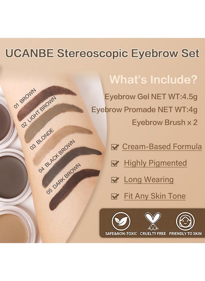 UCANBE Waterproof Eyebrow Gel + Eyebrow Styling Wax 2 in 1 Makeup Kit with 2 Pcs Dual-ended Adjustable Freely Eyebrow Brush Makeup Long Lasting Eyebrows (01 Gel/Brown Pomade, Standard)