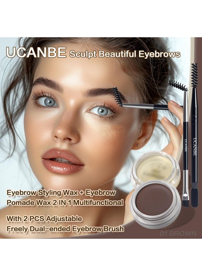 UCANBE Waterproof Eyebrow Gel + Eyebrow Styling Wax 2 in 1 Makeup Kit with 2 Pcs Dual-ended Adjustable Freely Eyebrow Brush Makeup Long Lasting Eyebrows (01 Gel/Brown Pomade, Standard)