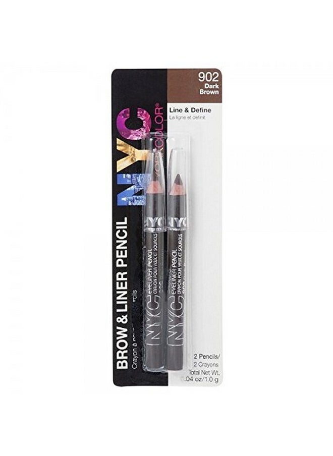 NYC Brow and Liner Pencil Set, Dark Brown 1 Pair