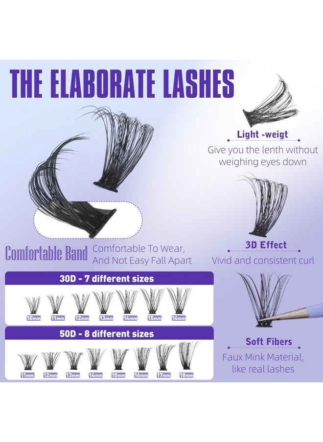 Geeneiya Natural Lash Clusters Kit 30D+50D Wispy Lash Extension Kit 10-18mm Cluster Eyelash Extensions Kit Natural Individual Lashes with Waterproof Lash Bond and Seal, Lash Tweezers (300Pcs)