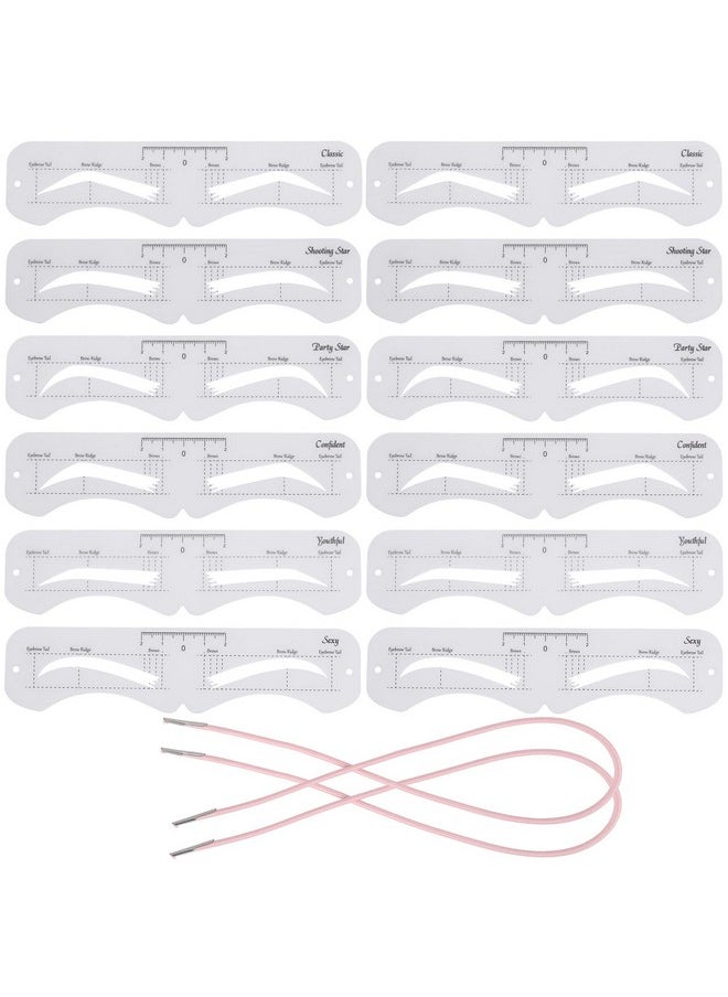 12 Pcs Reusable Eyebrow Stencil, Eyebrow Template with Elastic Band for Beginners (Eyebrow Distance 2.0-3.5cm)