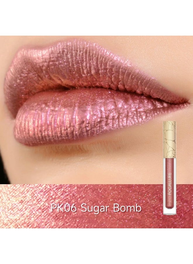 FOCALLURE Metallic Liquid Lipstick,Non Stick Cup Lip Gloss,High Impact Lip Color with Transfer-proof Wear,Long Lasting & Waterproof Lipstick Makeup for Women,Sugar Bomb