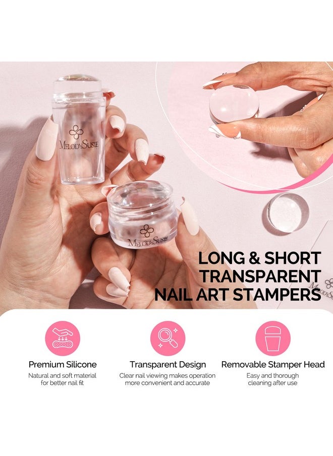 MelodySusie French Nail Stamper, Nail Stamper Kit, Silicone Nail Stamp, Long and Short Stampers with Scrapers, 4PCS Nail Stamper Tool for French Manicure DIY Home Nail Design Salon, Clear