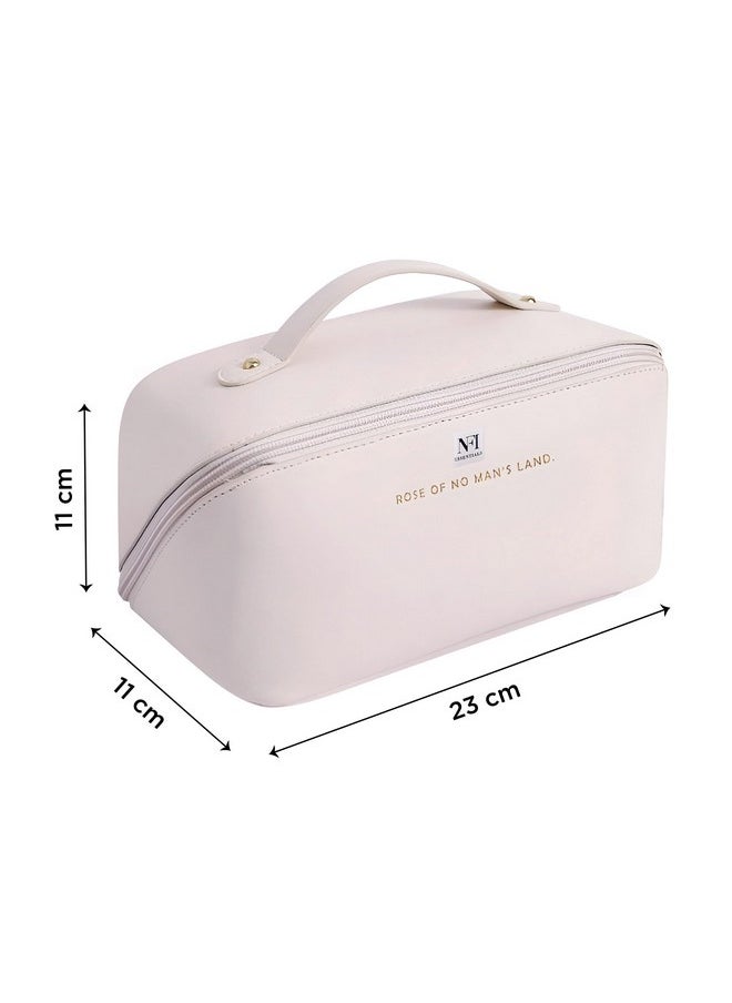 NFI essentials Cosmetic Travel Organizer Bag, Women's Makeup Pouch Toiletry Bag Portable Leather Wide Opening Cosmetics Bag with Handle and Divider