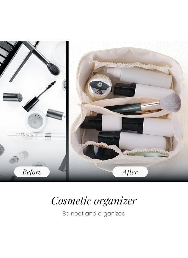 NFI essentials Cosmetic Travel Organizer Bag, Women's Makeup Pouch Toiletry Bag Portable Leather Wide Opening Cosmetics Bag with Handle and Divider