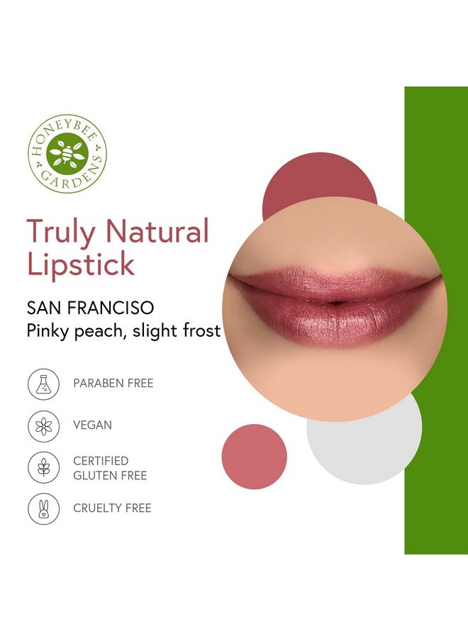 Honeybee Gardens Truly Natural Long Lasting Lipstick, San Francisco, Pink and Peach With Rose, Naturally Hydrating & Nourishing, Vegan, Gluten-Free & Cruelty-Free, 0.13 oz / 3.8 g