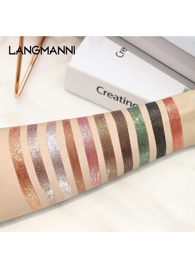 LANGMANNI 10 Pcs Liquid Glitter Eyeshadow Metallic Shimmer Glitter Eyeshadow Sweatproof Makeup Set,Glitter Pressed All Highly Pigmented Blending Powder For Woman & Girl (10pcs)