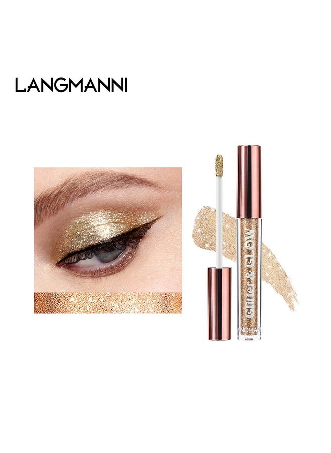 LANGMANNI 10 Pcs Liquid Glitter Eyeshadow Metallic Shimmer Glitter Eyeshadow Sweatproof Makeup Set,Glitter Pressed All Highly Pigmented Blending Powder For Woman & Girl (10pcs)