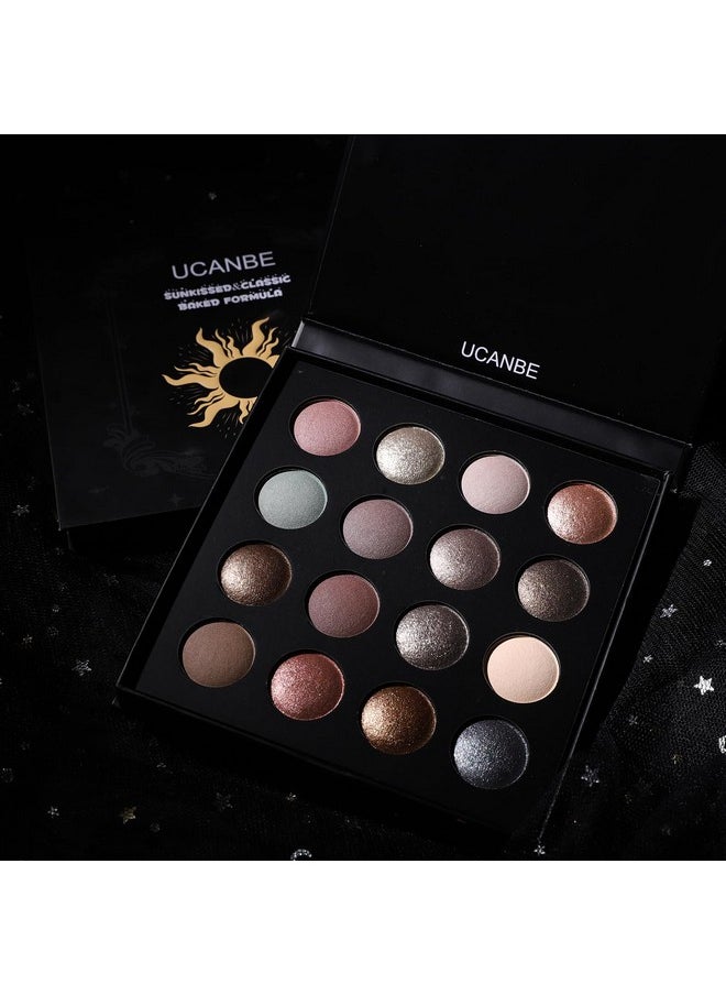 UCANBE Baked Eyeshadow Makeup Palette with Hidden Gems, 16 Colors Nude Eye Shadow with Matte Glitter Metallic Shimmer, Highly Pigmented Long Lasting Make Up Pallet