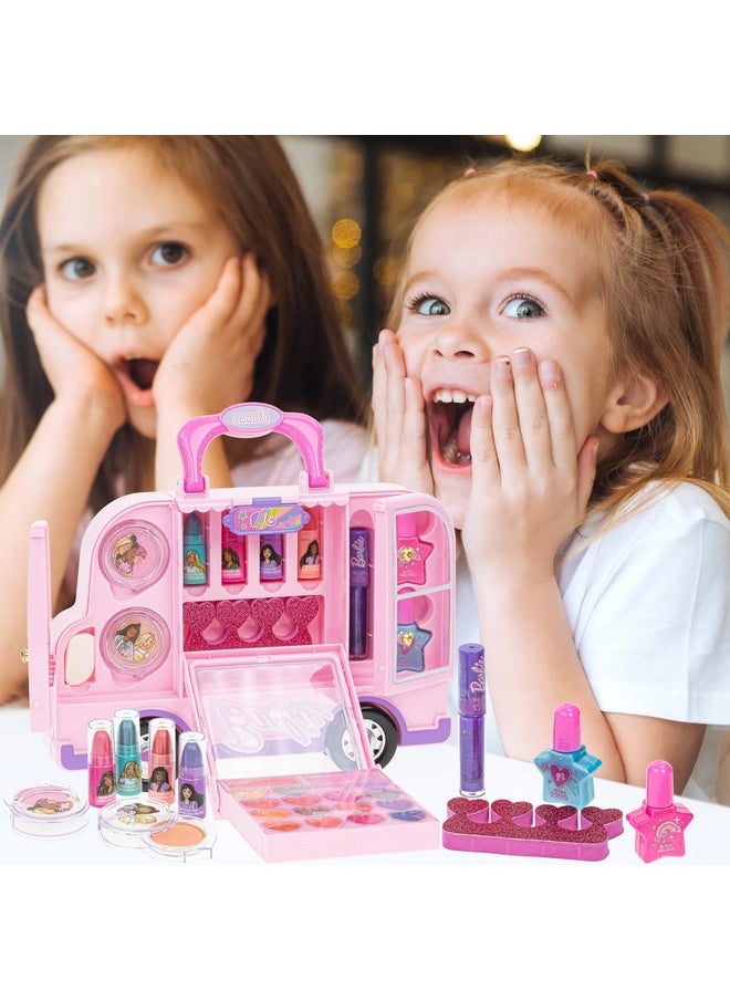 Barbie Car Makeup Kit for Girls, Real Washable Toy Makeup Set, Barbie Gift, Play Makeup and Pretend Play Toys, Perfect for Birthdays, Parties, Sleepovers & Makeovers, Ages 6 and up, by Townley Girl