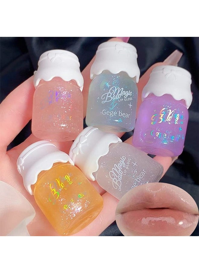 Mrettick 5 Colors Shimmer Lip Gloss Set Hydrating Lip Glow Oil Cute Hydrating Tinted Lip Transparent Balm Set
