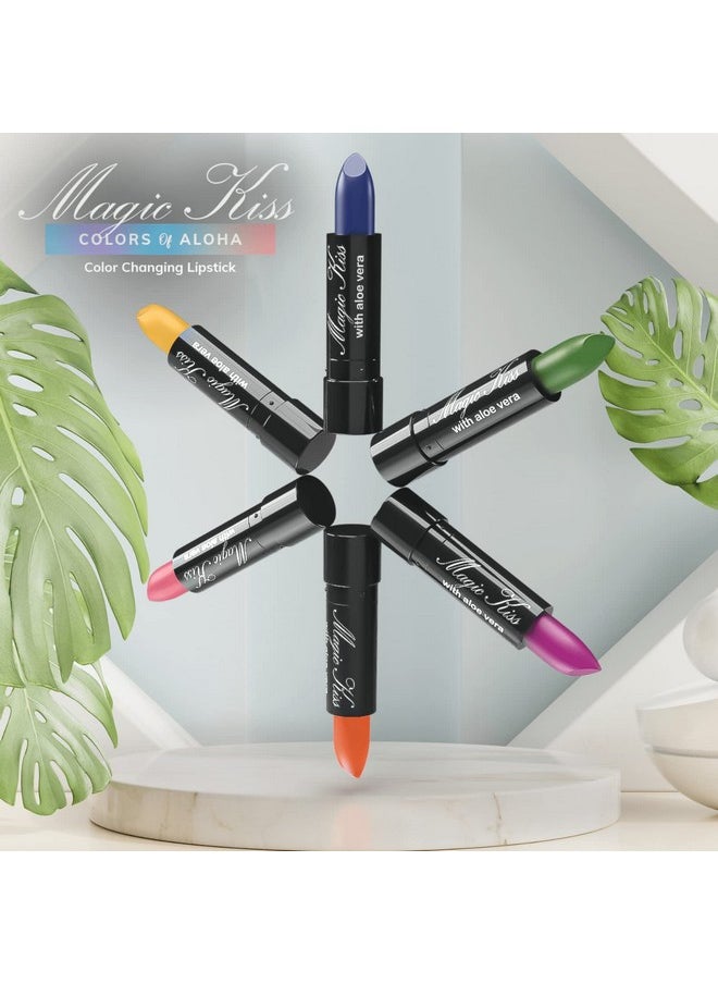 Magic Kiss Color Changing Matte 6 Piece Lipstick Set infused with Aloe Vera Made in USA (Colors of Aloha 1)