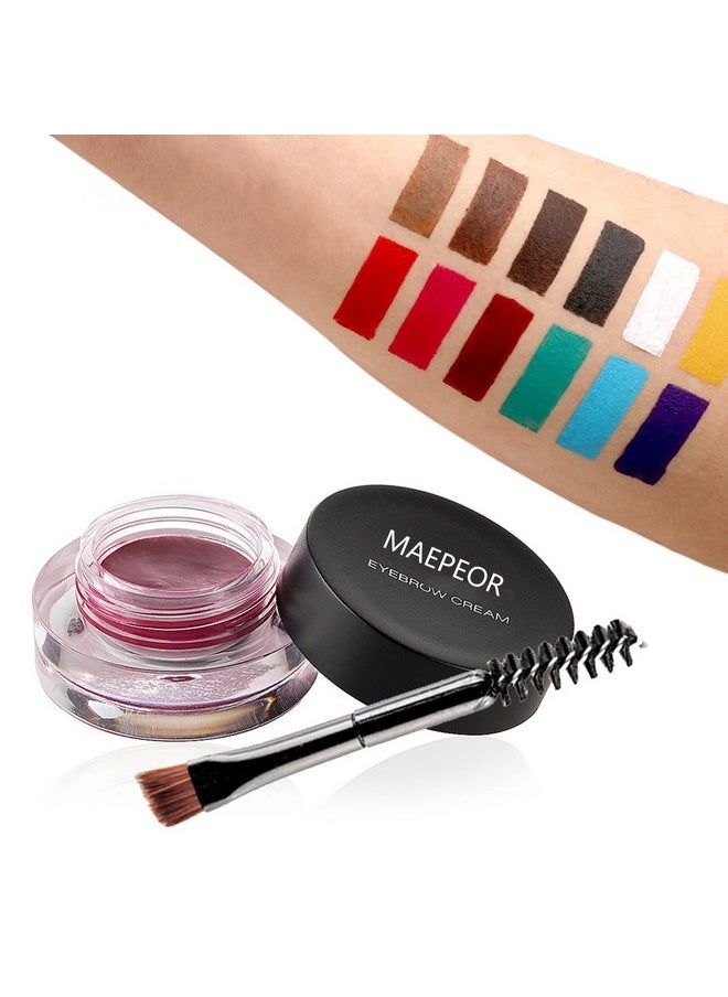 MAEPEOR 12 Colors Eyebrow Pomade Full-pigmented Long Lasting Waterproof Eyebrow Cream Gel Filling & Shaping Tinted Eyebrows Enhancers with Brush for Daily or Cosplay (09 Wine)