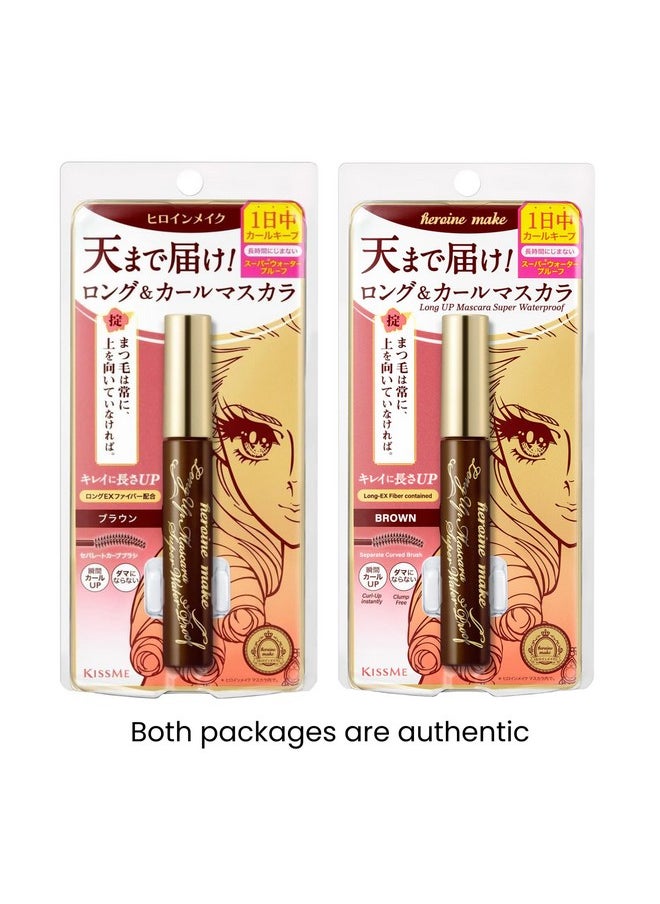 HEROINE MAKE by KISSME Long & Curl Up | Waterproof Mascara Brown, Lengthening & Volume Fiber Tubing Mascara Makeup, WP 02 Brown