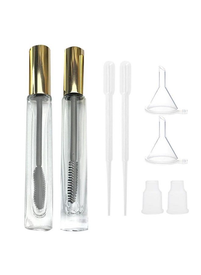 Empty Mascara Tube and Wand Glass, 3PCS 10ml Empty Mascara Tube and Lip Gloss Tubes, Eyelash Spoolies with Tube, Eyelash Growth Packing Tube Container for Home and Travel (A)