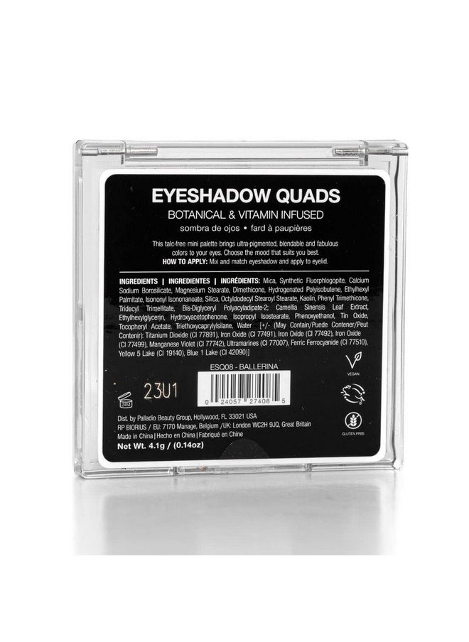 Palladio Eyeshadow Quads, Velvety Pigmented Blendable Matte, Metallic and Shimmer Finishes, Creamy Formula, Four Way Quad Eye Shadow Palette, Talc-Free (Ballerina)