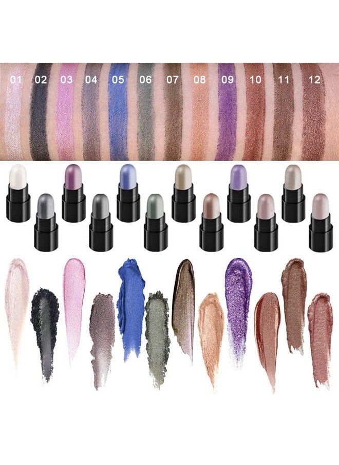 AMY'S DIARY 12 Colors Glitter Eyeshadow Stick Pen Makeup Set, Smoky Eye Shadow Pencil Crayon DNM Waterproof Gold Gray Silver White Blue Brown Green Cream Eye Glitter Eyeshadow Stick Set