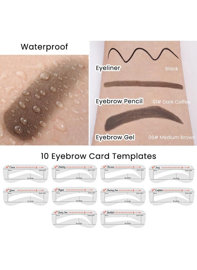 evpct Eyebrow Stamp Pencil Kit for Eyebrows, Makeup Brow Stamp Trio Kit with Waterproof Eyebrow Pencil, Eyeliner, Eyebrow Pomade, 10 Eyebrow Stencils and Dual-ended Eyebrow Brush, Kit-06# MEDIUM BROWN