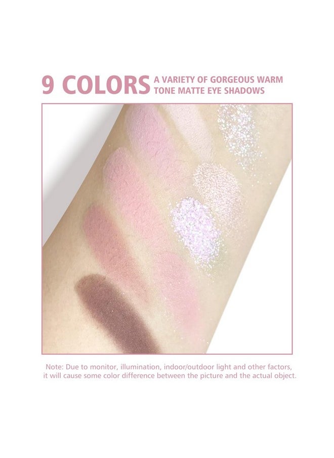 KYDA 9 Colors Warm Tone Eyeshadow Palette, Matte Light Purple Pink High Pigment Blendable Shades, Sparkling Powder Eyeshadow, Glitter Shimmer Eye Shadow, Daily Bright Eyes Makeup Palette