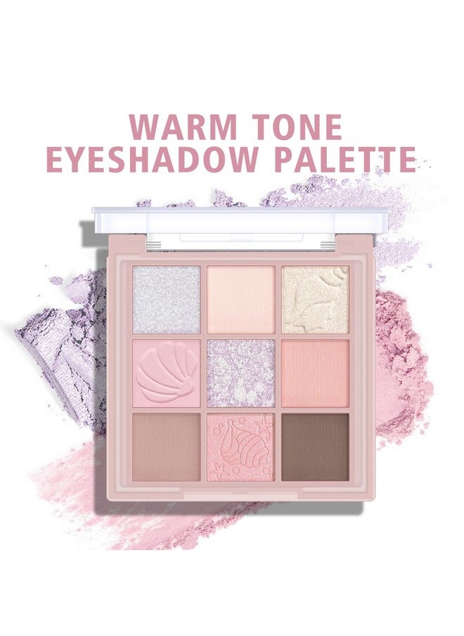 KYDA 9 Colors Warm Tone Eyeshadow Palette, Matte Light Purple Pink High Pigment Blendable Shades, Sparkling Powder Eyeshadow, Glitter Shimmer Eye Shadow, Daily Bright Eyes Makeup Palette
