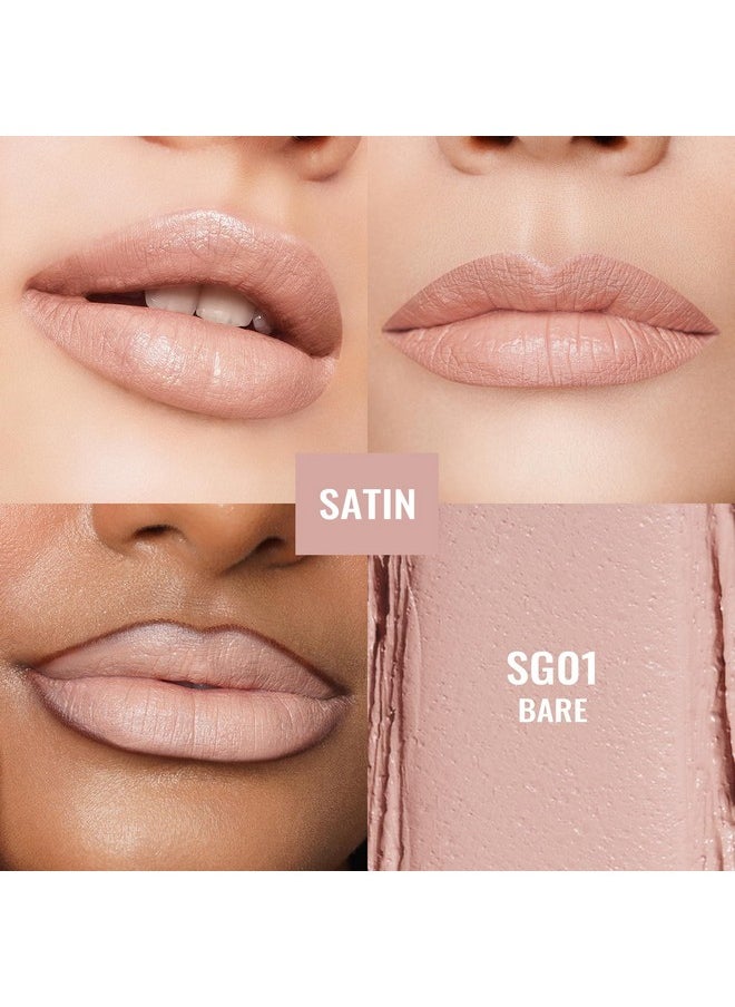 Oulac Beige Lipsticks for Women, Pale Nude Matte Lip Base, Full Coverage Lip Color, Satin Matte Finish, Cream Texture, Hydrating, Infused with Hyaluronic Acid, Vegan & Clean Beauty 4g SG01 Bare