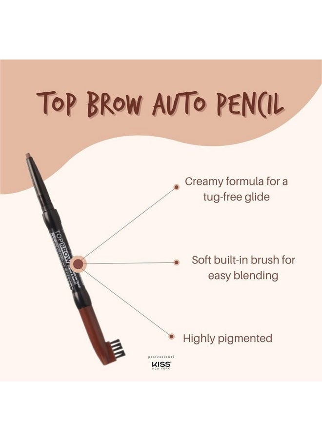 Kiss New York Professional Long-Lasting Eyebrow, Retractable Eyebrow Pencil, Rich Pigmentation, Coconut Oil Infused, Built-in Brush Brow, Sapes, Define, Fills Brow, Eye Makeup (DARK BROWN)