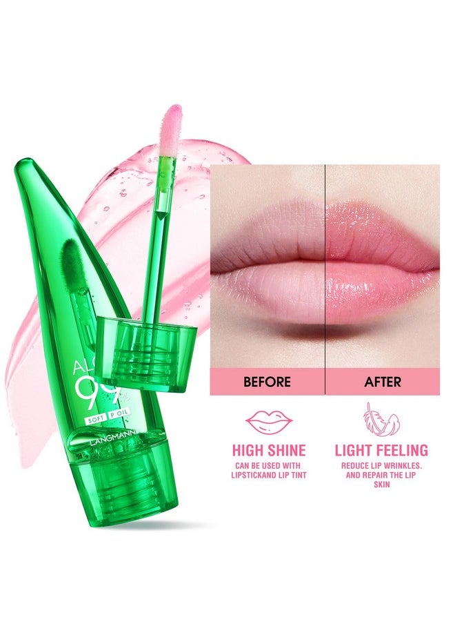 HOSAILY 2 Pcs Aloe Vera Color Changing Lipstick Lip Oil Tinted, Pink Magic PH Temperature Color Changing Lip Gloss, Long Lasting Nutritious Lip Balm Moisturizer Plumper Lip Care Lip Gloss