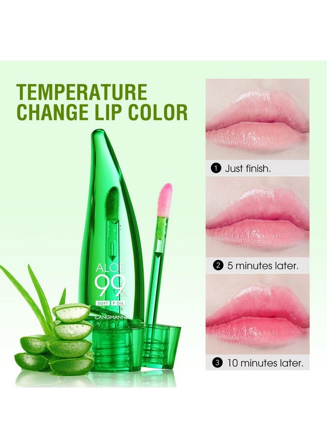 HOSAILY 2 Pcs Aloe Vera Color Changing Lipstick Lip Oil Tinted, Pink Magic PH Temperature Color Changing Lip Gloss, Long Lasting Nutritious Lip Balm Moisturizer Plumper Lip Care Lip Gloss