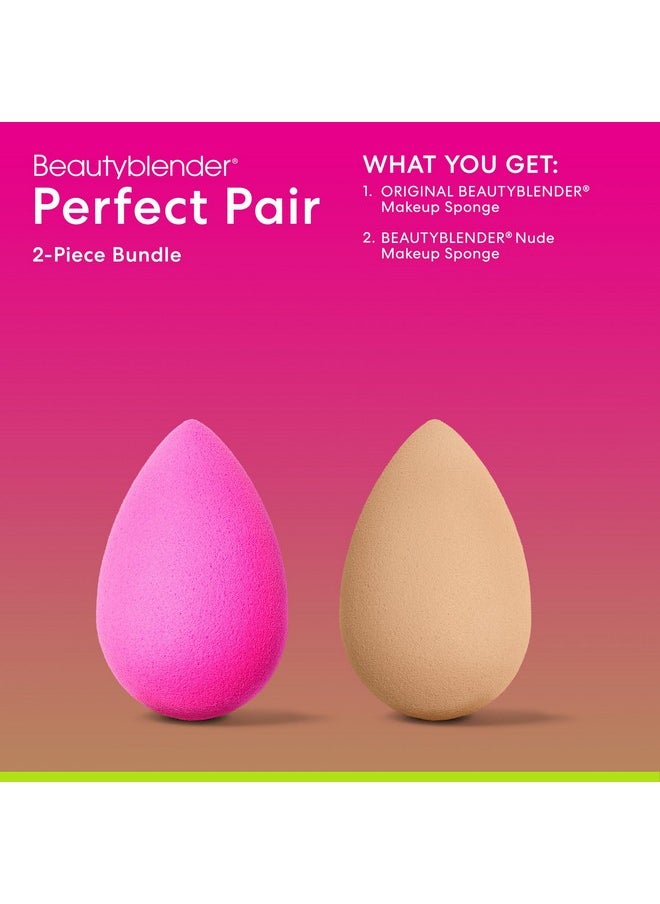 Beautyblender® | Original Pink + Nude Beauty Blender 2-Piece Bundle for Blending Foundations, Powders, and Creams, Super-Soft Foam for Streak-Free Application, Made in the USA, Reusable, Washable