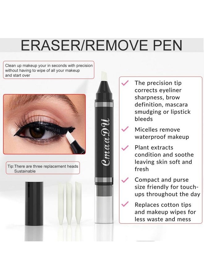 Eye Makeup Remover Pen, Eye Makeup Corrector Pen Makeup Remover Eraser Stick Wash Free Quick Makeup Correction Lipstick Eyeliner Smudged Correction Easy-to Use & Travel-Friendly Makeup Removing Gel Pen With 3-in-1 Replacement Heads