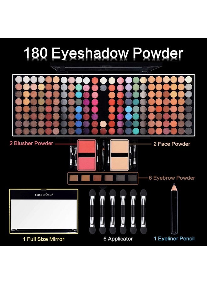 Professional Makeup Kit for Women with Mirror All In One Makeup Gift Set for Teens 180 Color Eyeshadow Palette 2 Blush 2 Powder 1 Eyeliner 4 Eyebrow Make Up Sets Matte Shimmer Mixing Pallet Eye Shadow