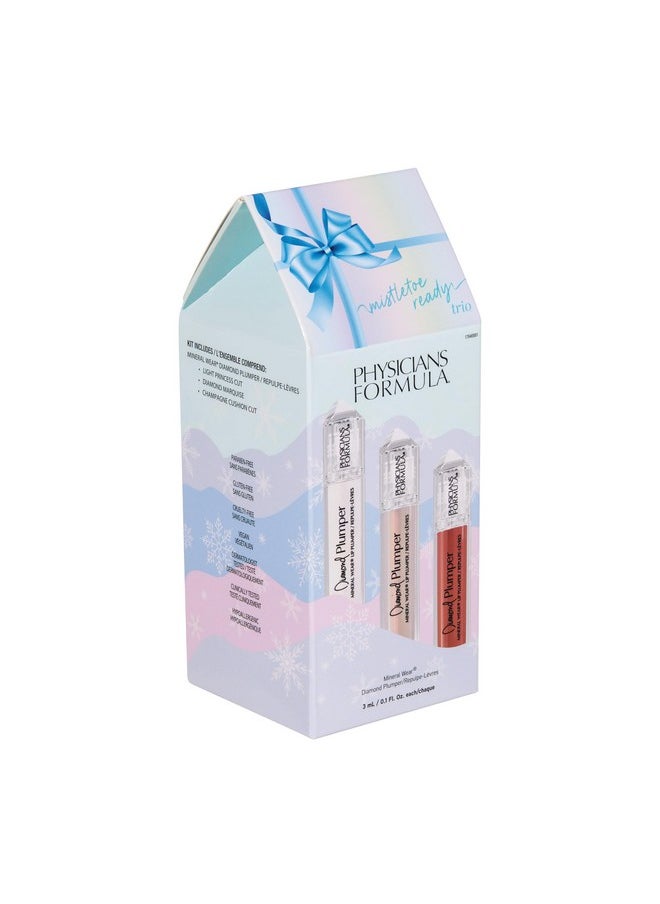Physicians Formula Mistletoe Ready Trio - Holiday Hydrating Lip Plumper Gift Set with Glossy Finish, Nourishing Infused Ingredients for Fuller Lips, Cruelty Free & Vegan