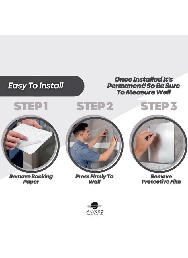 Mavoro Shaving Mirror for Shower - 3M Adhesive Shower Mirror. 7x9in Acrylic Mirror - Unbreakable Mirror with Less Fogging. Sleek Frameless Mirror. Peel and Stick Mirror, Glassless Safety Kids Mirror