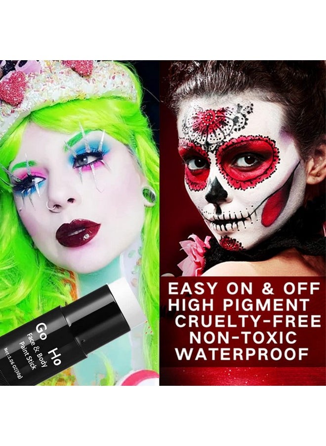 Go Ho Cream-Blendable Clown White Face Paint Stick,Full-coverage Waterproof White Body Paint for Halloween Cosplay Jokester Zombie Vampire Skeleton Clown SFX Makeup,White Eye Black Stick