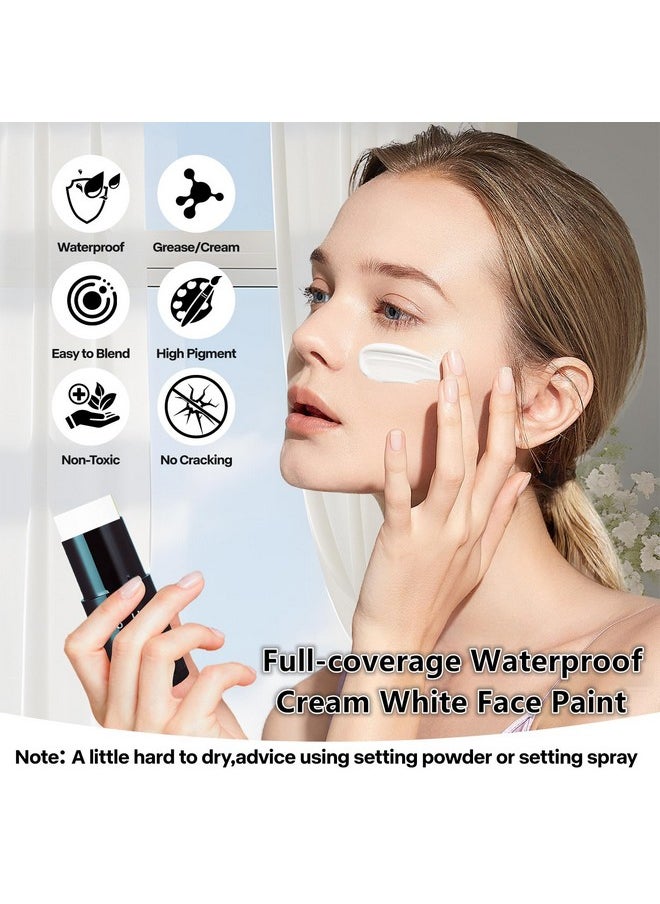 Go Ho Cream-Blendable Clown White Face Paint Stick,Full-coverage Waterproof White Body Paint for Halloween Cosplay Jokester Zombie Vampire Skeleton Clown SFX Makeup,White Eye Black Stick