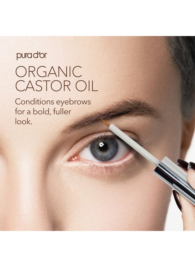 PURA D'OR 4 Oz ORGANIC Castor Oil - 100% Pure USDA Certified Cold Pressed, Hexane Free Eyelash & Eyebrow Serum - For Fuller, Thicker Lashes & Brows - Skin & Hair