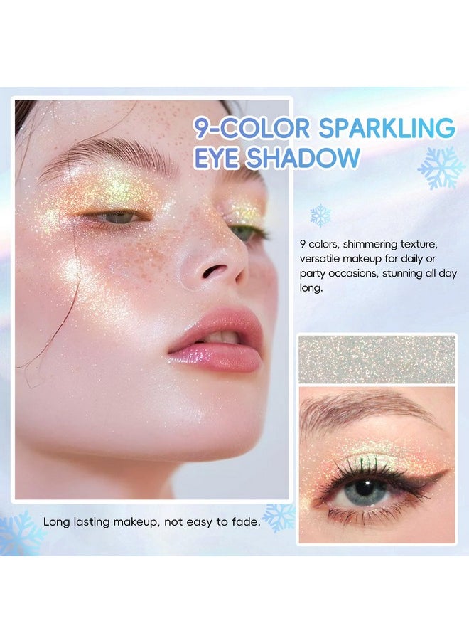 HOSAILY 9 Colors Glitter Eyeshadow Palette, Sparkling Face Eye Shadow Palette Makeup, High Pigment Chameleon Eyeshadow Rainbow Shimmer Highlighter, Long Lasting Waterproof Eye Makeup for Women