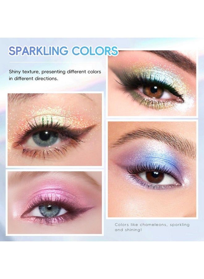 HOSAILY 9 Colors Glitter Eyeshadow Palette, Sparkling Face Eye Shadow Palette Makeup, High Pigment Chameleon Eyeshadow Rainbow Shimmer Highlighter, Long Lasting Waterproof Eye Makeup for Women
