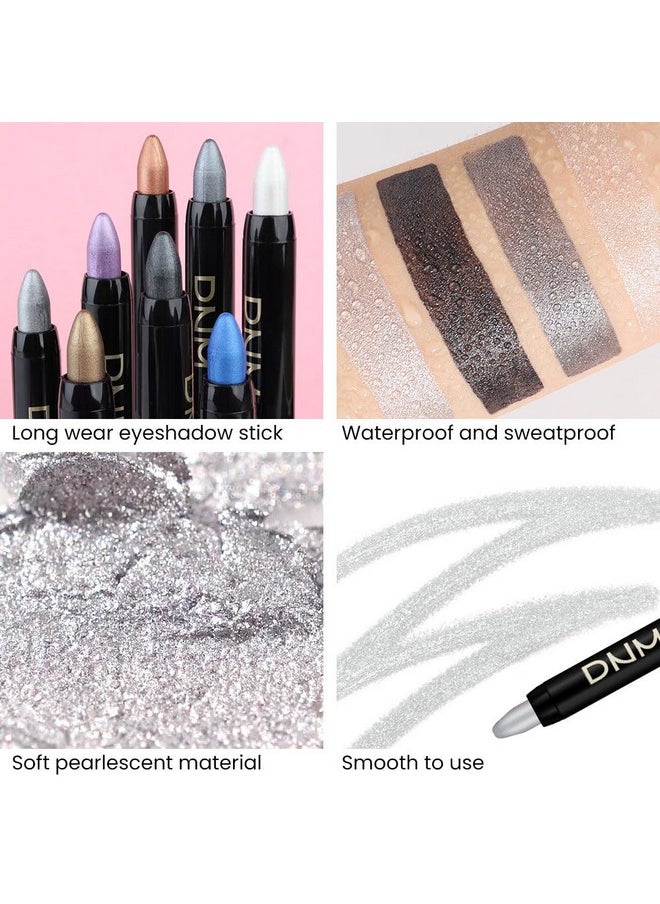AMY'S DIARY Eyeshadow Pencil Cream Stick 4Pcs Set, Eye Eyeshadow Waterproof Pearl White Black Grey Silver Shimmer Metallic Eyeshadow Crayon Stick Sombras En Crema Para Ojos (Set01)