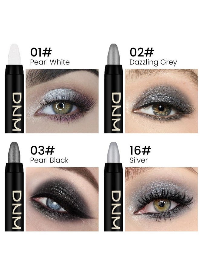 AMY'S DIARY Eyeshadow Pencil Cream Stick 4Pcs Set, Eye Eyeshadow Waterproof Pearl White Black Grey Silver Shimmer Metallic Eyeshadow Crayon Stick Sombras En Crema Para Ojos (Set01)