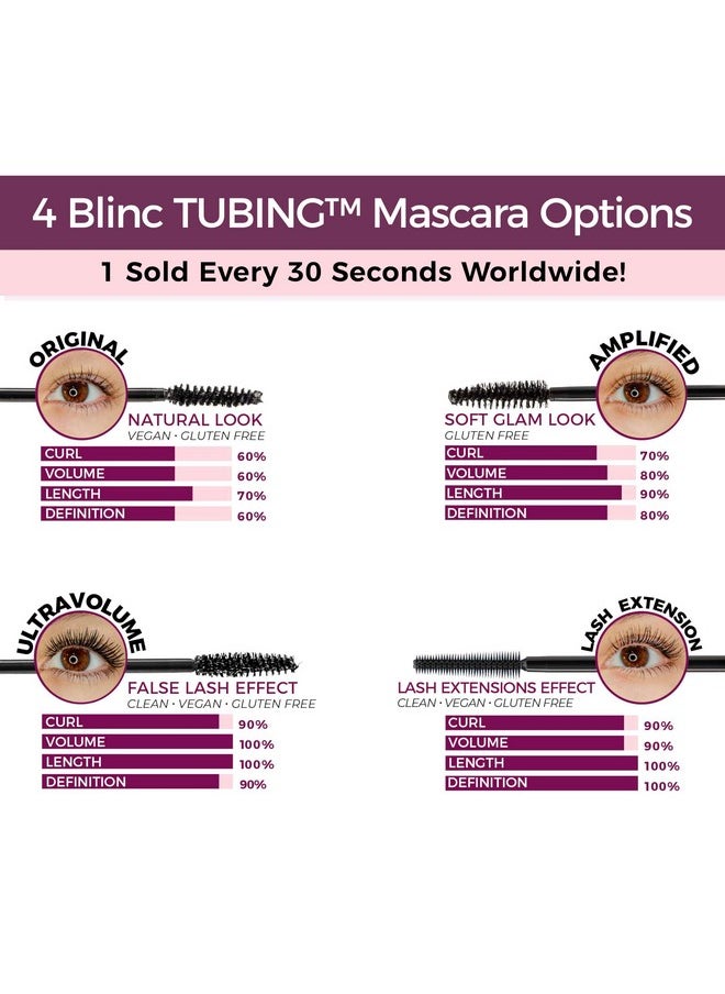 Blinc Amplified Tubing Mascara, Ultra-Longwearing Washable, Soft-Glam Volumizing, Lengthening and Defining, Gluten & Cruelty Free, Black, 9mL / 0.30 Fl. OZ