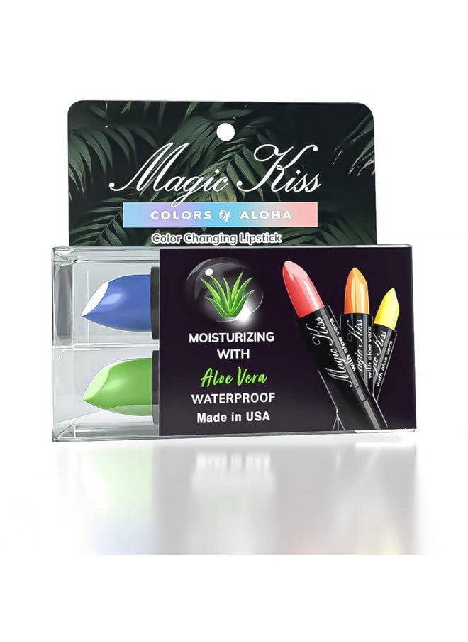 Magic Kiss Color Changing Matte Lipstick set, Long Lasting Nutritious Lips Moisturizer Magic Temperature Color Change Lip Balm with Aloe Vera PH Lipstick MADE IN USA (2 Pack - Green & Blue)
