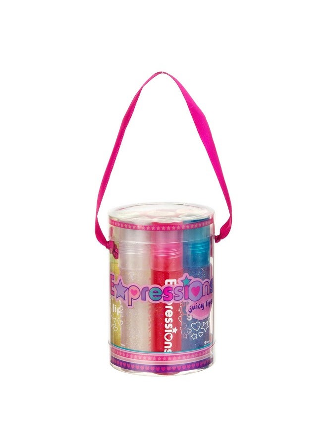 Expressions 8pc Roller-Ball Glitter Lip Gloss Set, 8 Assorted Fruit Flavored Roll On Rollerball Lip Gloss for Kids, Safe, Non Toxic Kids Makeup Set