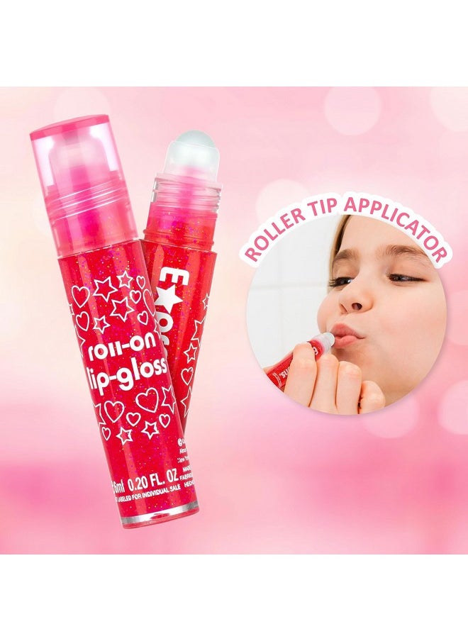 Expressions 8pc Roller-Ball Glitter Lip Gloss Set, 8 Assorted Fruit Flavored Roll On Rollerball Lip Gloss for Kids, Safe, Non Toxic Kids Makeup Set