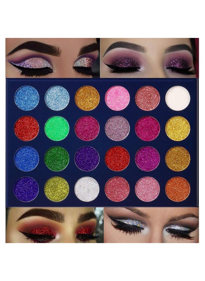 Aolailiya 24 Color Pressed Glitter Eyeshadow Palette - Mineral Ultra Shimmer Makeup Palette Eye Shadow Powder Long Lasting Waterproof