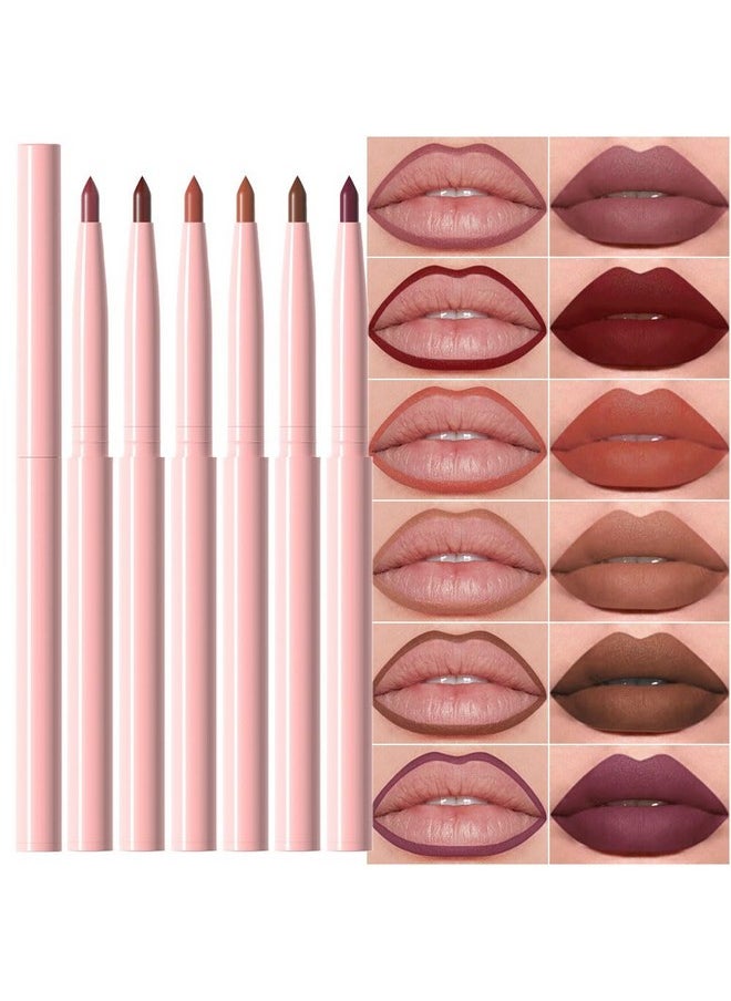 6 Pcs Natural Nude Brown Beige Colors Lip Liner Lipstick Pencils Set for Daily Makeup,Easy to Apply & Remove,Waterproof
