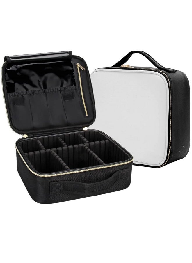 LACOPINE Portable Cosmetic Organizer Multi Functional Cosmetic Bag Makeup Handbag for Travel & Home Gift (Black & White 10 INCH(1 Layer))