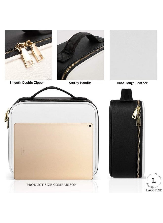 LACOPINE Portable Cosmetic Organizer Multi Functional Cosmetic Bag Makeup Handbag for Travel & Home Gift (Black & White 10 INCH(1 Layer))
